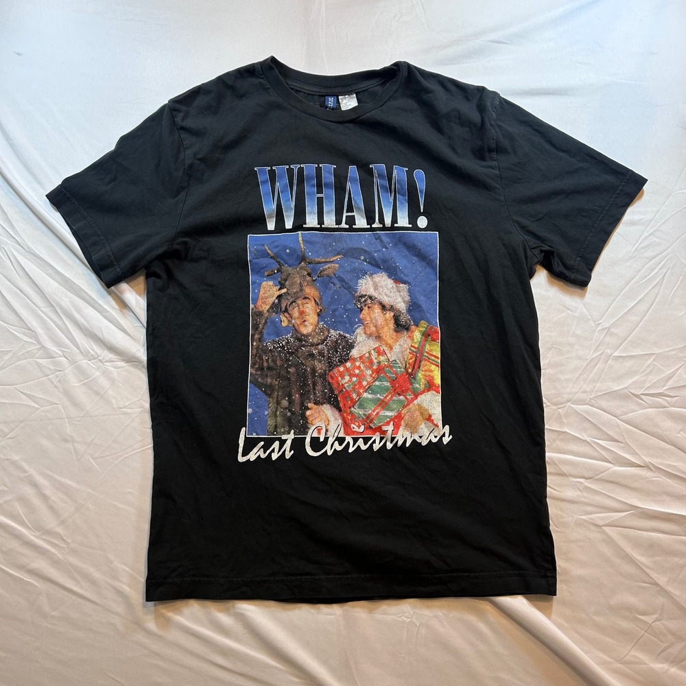Wham Last Christmas Graphic T Shirt Mens Medium Black H&M Divided George Michael